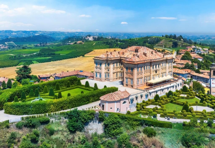 Exterior view of Castello di Guarene, a stunning villa set in the picturesque Italian countryside.